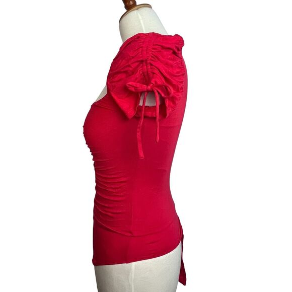 Lovers and Friends Jupiter Bodysuit Size S Red Square Neck Ruched Knit - Picture 15 of 16